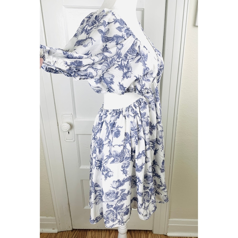 Bardot Eden Mini‎ Dress XL Lilac Blue Floral Side Cutouts Coquette BabyDoll Boho - Picture 6 of 16